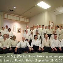 Group photo from the Central Illinois Aikikai dojo grand re-opening with Laura J. Pavlick, Shihan (September 2019)